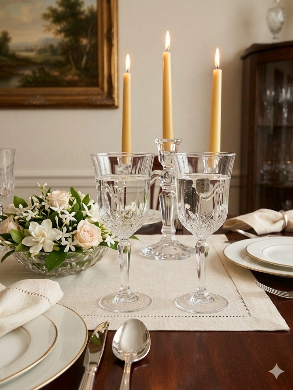 Vintage Crystal Water Goblet set by Toscany Brighton- Clear Cut‎ Stemware 2